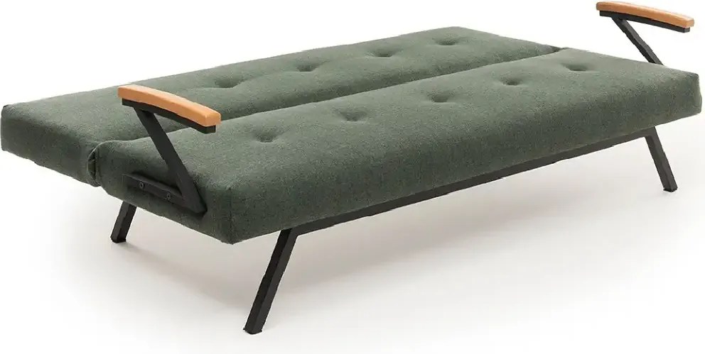 Canapea extensibilă 2 locuri modernă, 180x100 cm – stofă verde &amp; metal negru – Newyork
