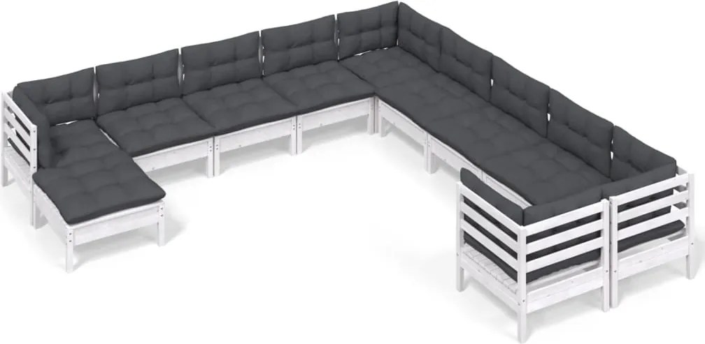 vidaXL Set de șezlonguri de grădină cu perne 11 piese alb lemn de pin