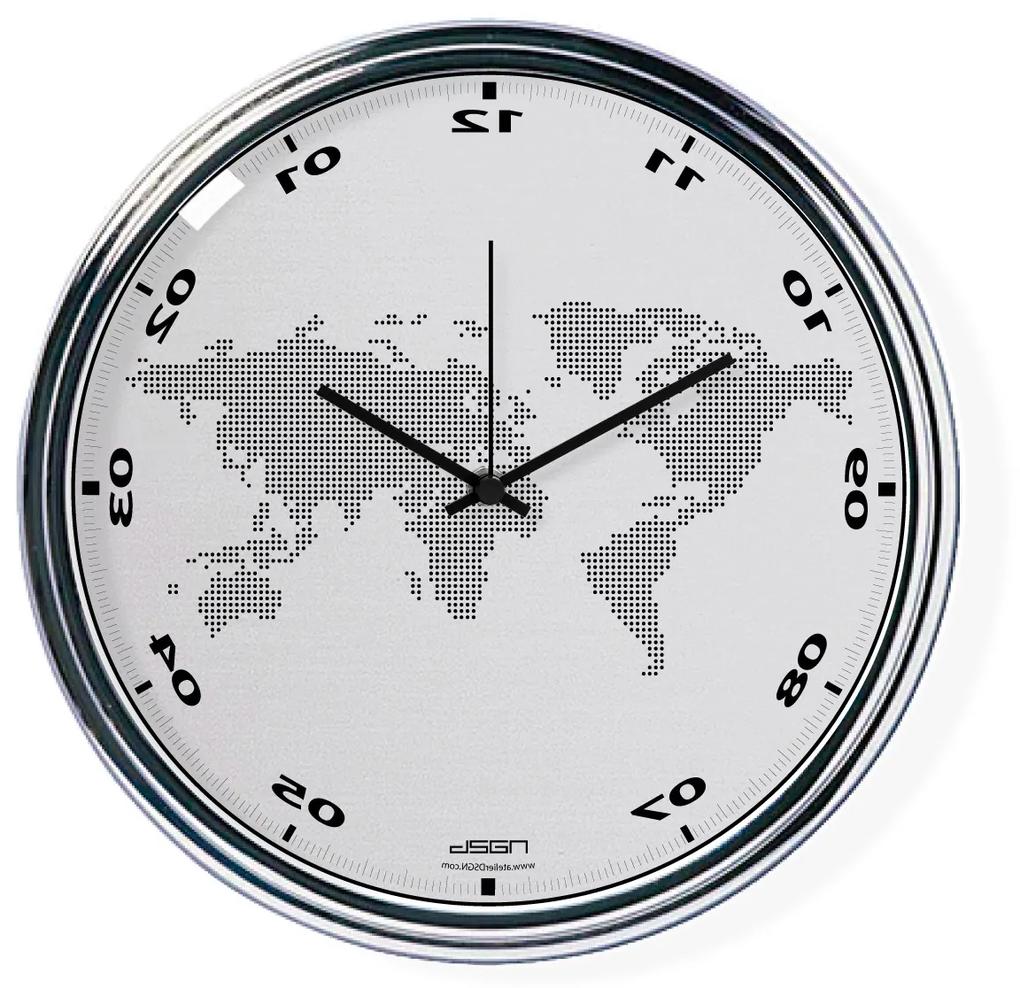 Ceas invers cu o hartă mondială - gri deschis, diametru 32 cm | DSGN