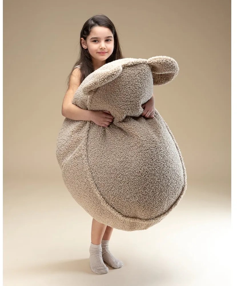 Fotoliu puf pentru copii maro deschis cu tapițerie din țesătură bouclé Bear – Wigiwama