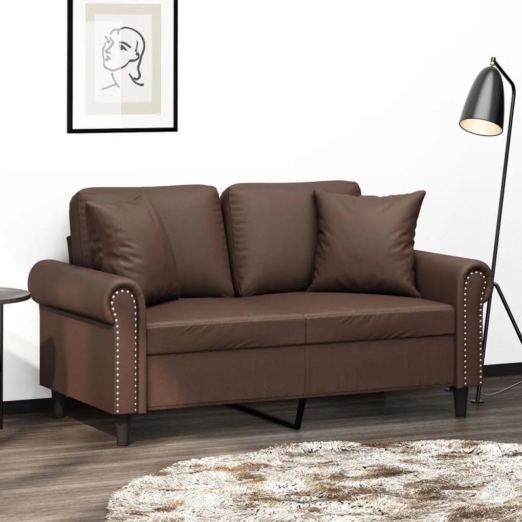 3153169 vidaXL Canapea cu 2 locuri, perne&pernuțe maro 120 cm piele ecologică