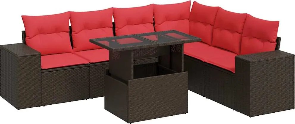 vidaXL Set mobilier de grădină cu perne, 7 piese, maro, poliratan
