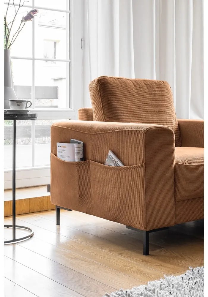 Fotoliu portocaliu/maro cu tapițerie din catifea reiată Lofty Lilly – Miuform