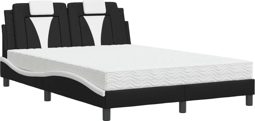 vidaXL Pat, Viana, cu saltea, negru și alb, 120x200 cm, piele ecologică