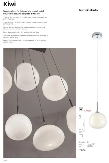 Redo 01-2081 - Lampă suspendată pe cablu KIWI 1xG9/40W/230V, Ø 12 cm, crom lucios/alb