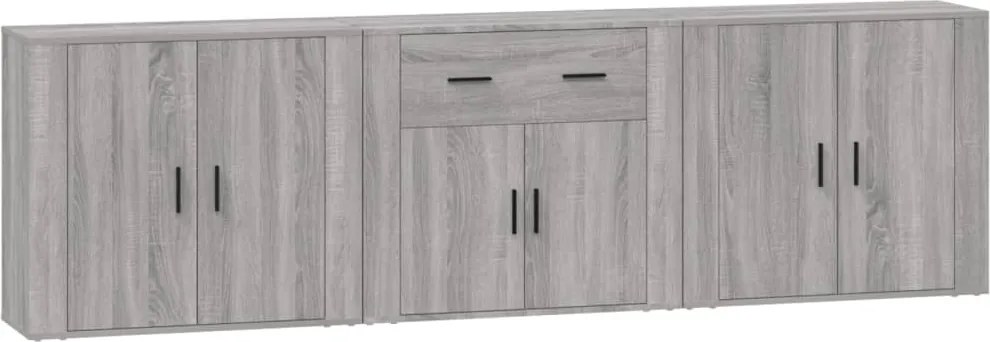 vidaXL Servantă, 3 buc., sonoma gri, lemn prelucrat