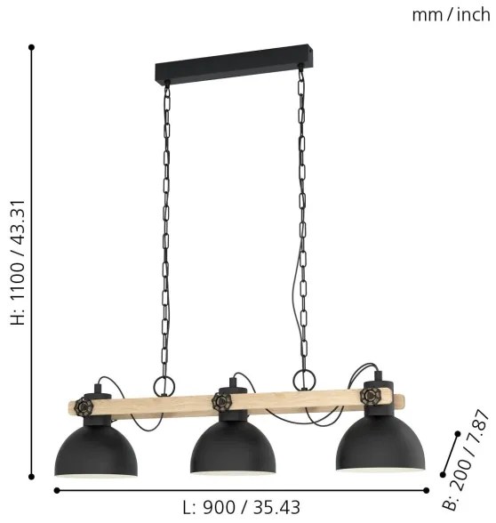 Lustră pe lanț Eglo 79896 LUBENHAM 3xE27/28W/230V