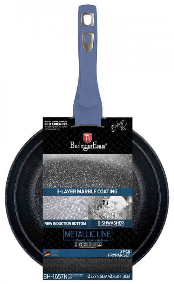 Set 2 tigai marmorate (3 straturi) Metallic Line Royal Blue Edition Berlinger Haus BH 1657N