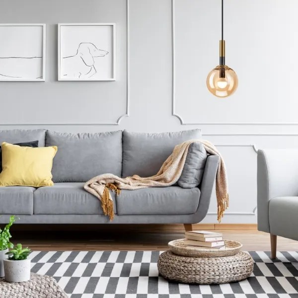 Lustră pe cablu ROLLO 1xE14/5W/230V auriu/bej fumuriu