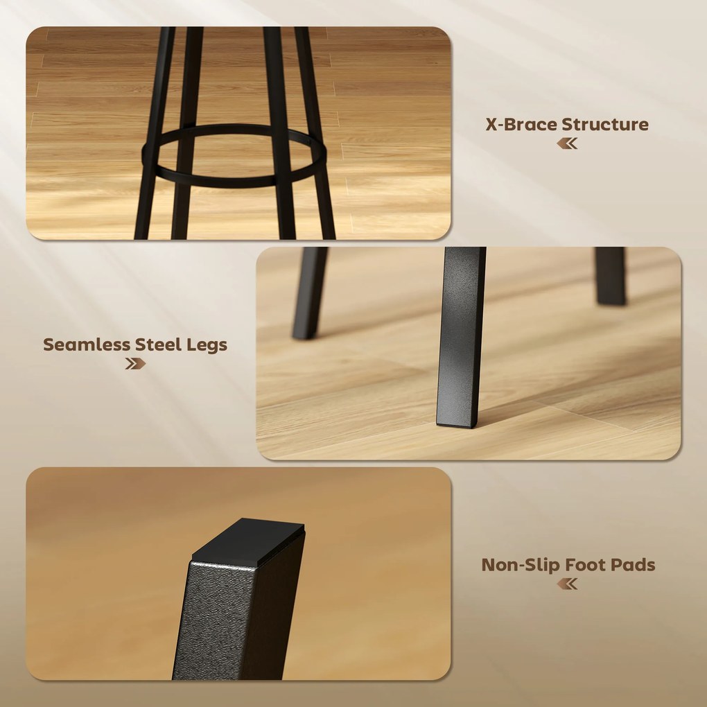 HOMCOM Set de 2 Scaune de Bar Captușite cu Spătar și Suport pentru Picioare - Maro Rustic și Negru | Aosom Romania