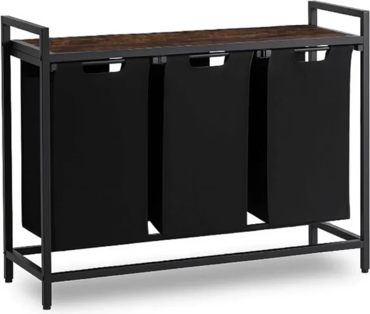 Coș de rufe FINN 120 l cu raft, stejar rustic/negru | BIANO