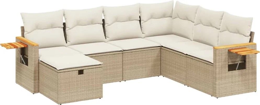 vidaXL Set canapele de grădină, 7 piese, cu perne, bej, poliratan