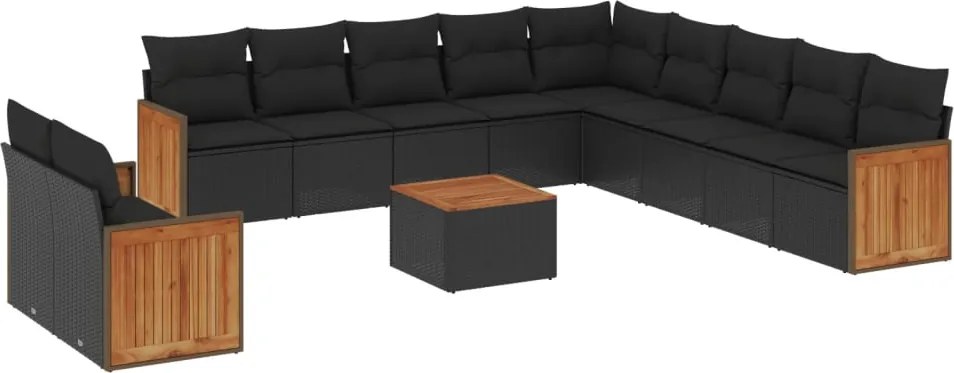 vidaXL Set canapele de grădină, 12 piese, cu perne, negru, poliratan