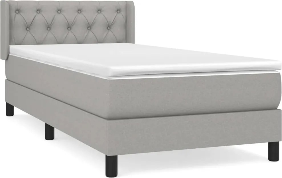 vidaXL Pat continental cu saltea, gri deschis, 80x200 cm, textil