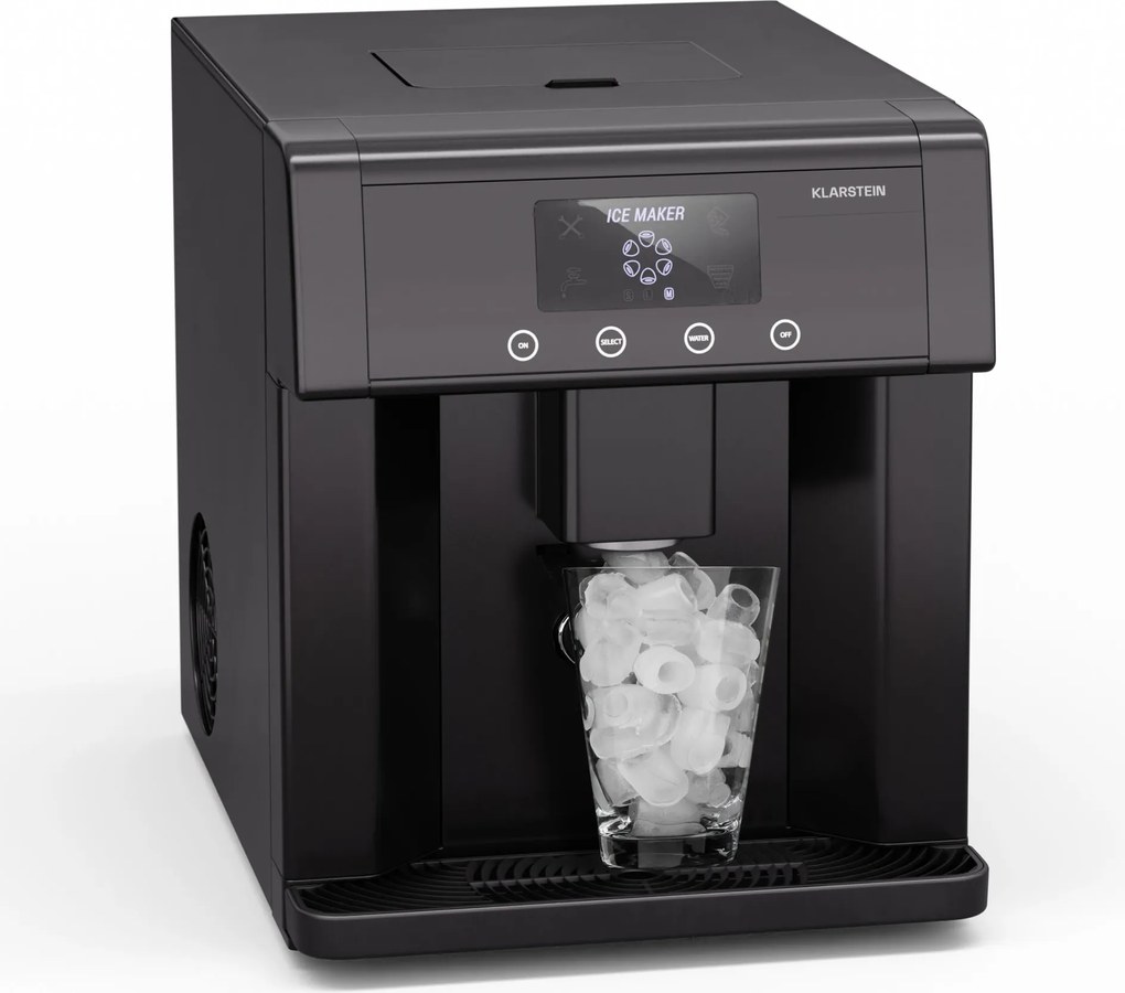 Klarstein Eiszeit mașină de făcut cuburi de gheață din oțel inoxidabil, 3 dimensiuni de cuburi de gheață, argintie.