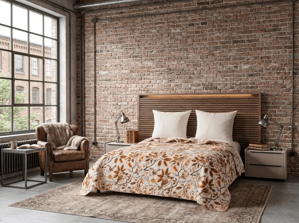Cuvertura de pat BIRDS PUMPKIN, maro Dimensiune: 170 x 210 cm