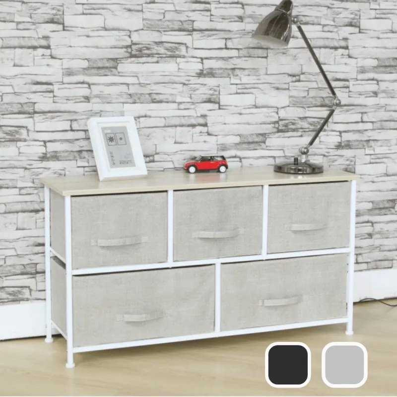 Comoda metalica cu 5 sertare, material textil, 100 x 29 x 55 cm, Bej