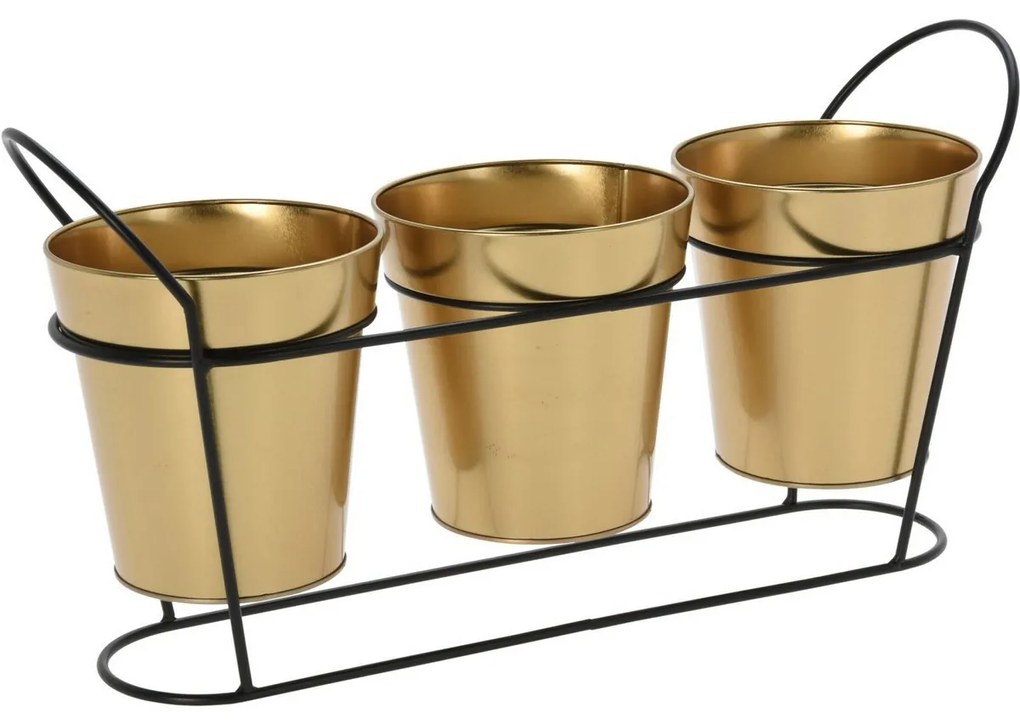 Set recipiente de ghiveci cu stativ Ribeira 3 buc., auriu