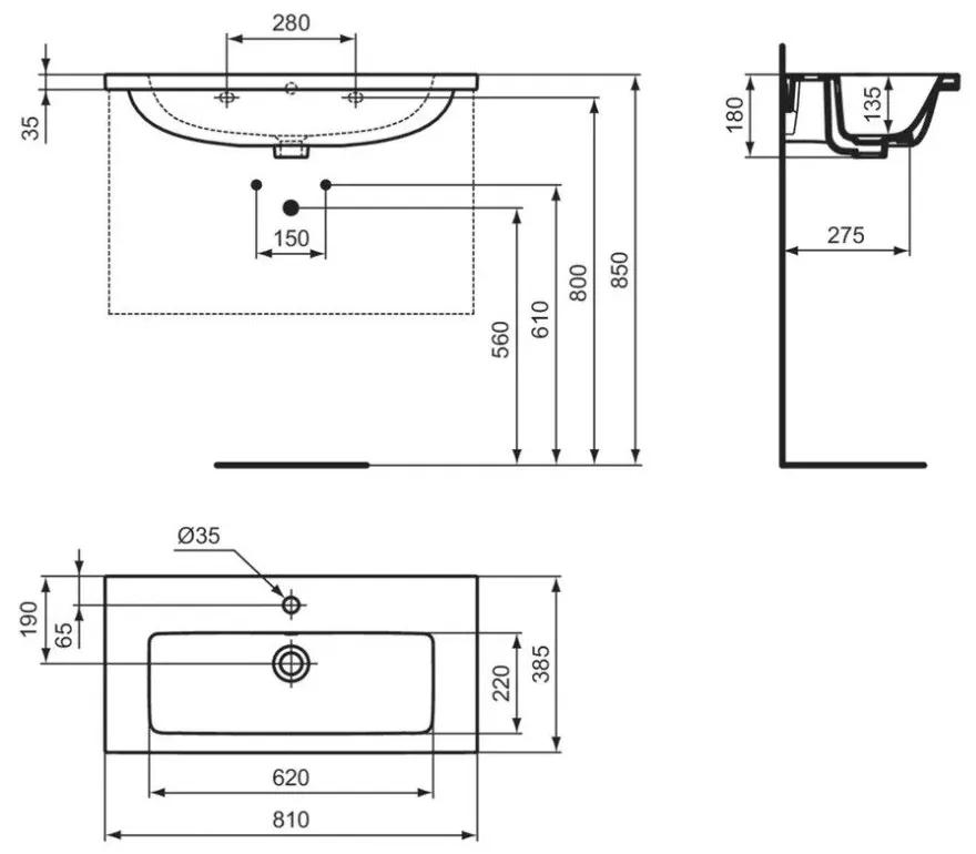 Lavoar suspendat Ideal Standard i.life S, 81 cm, alb - T458901