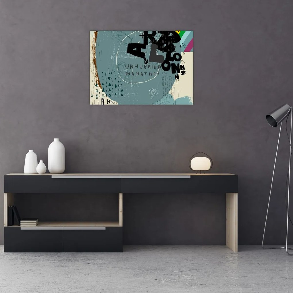 Tablou pe sticlă - Flying balon cu curcubeu (70x50 cm)