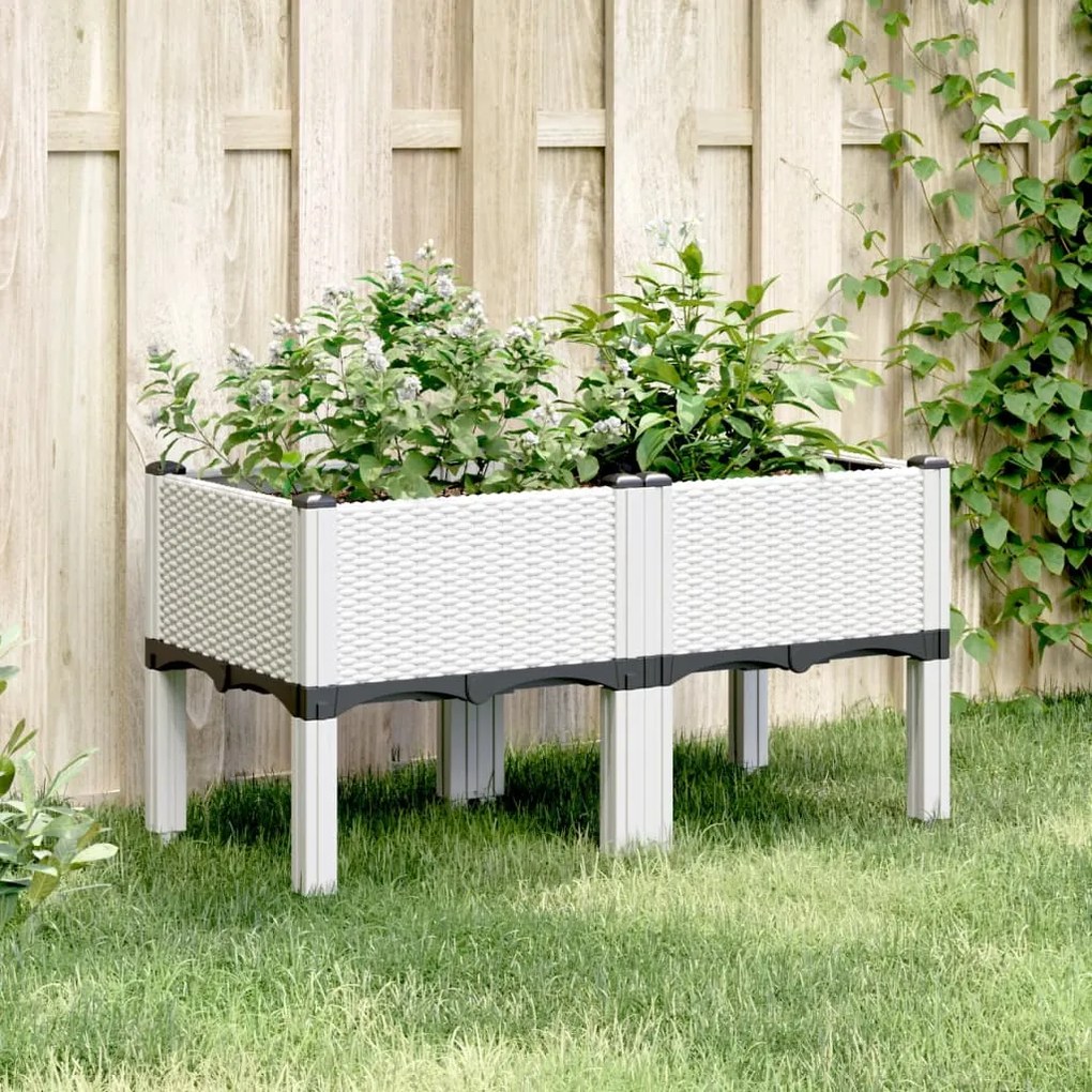 vidaXL Jardinieră de grădină cu picioare, alb, 80x40x42 cm, PP