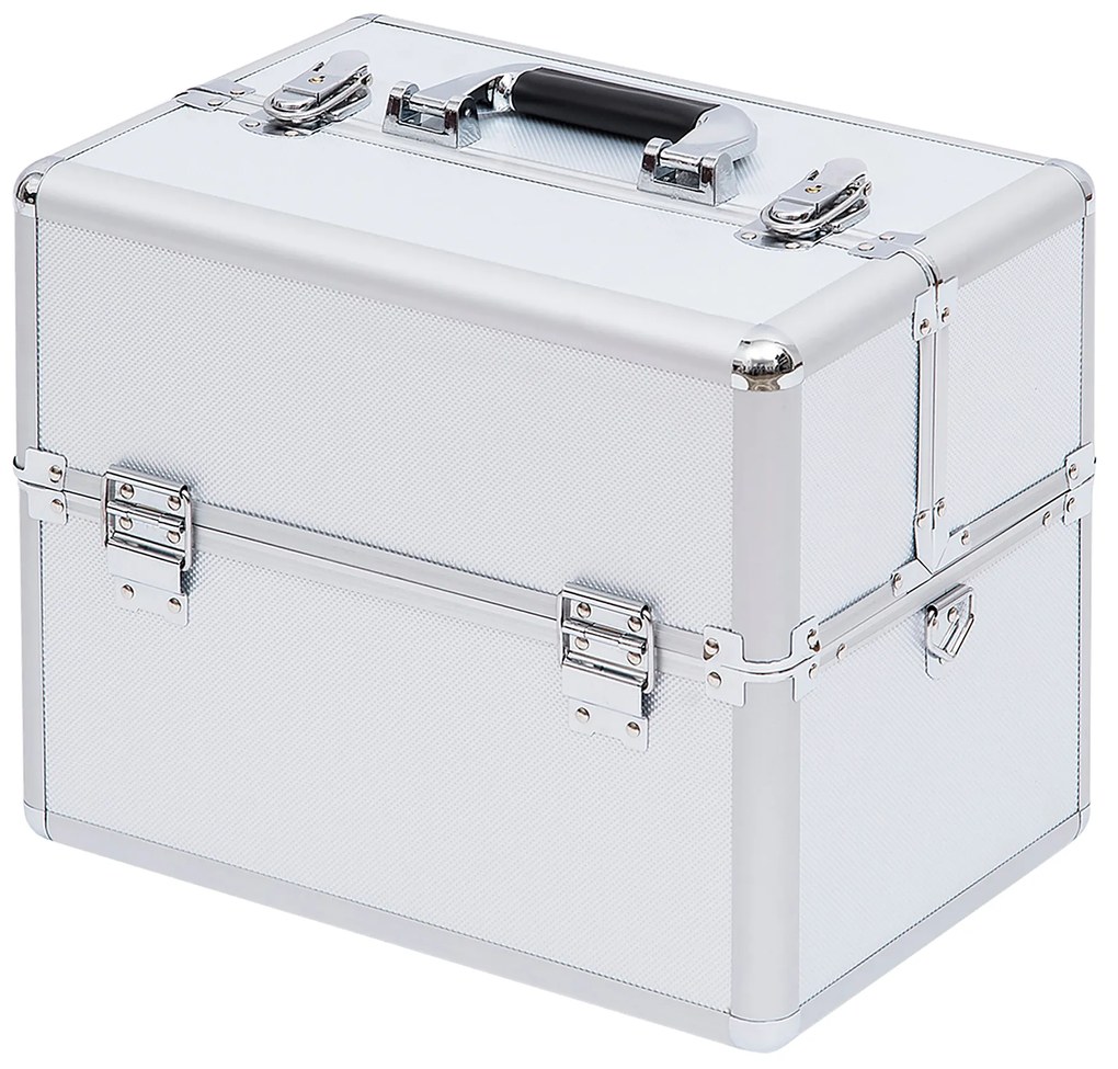 HOMCOM Cutie de Machiaj în 3 Nivele, Geantă Profesională pentru Cosmetică, 36,5x24x29 cm, Argintiu | Aosom Romania