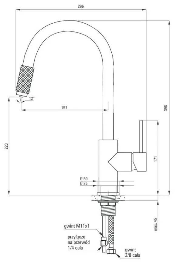 Baterie chiuveta bucatarie negru mat cu conexiune la filtru de apa Deante Aster Negru mat