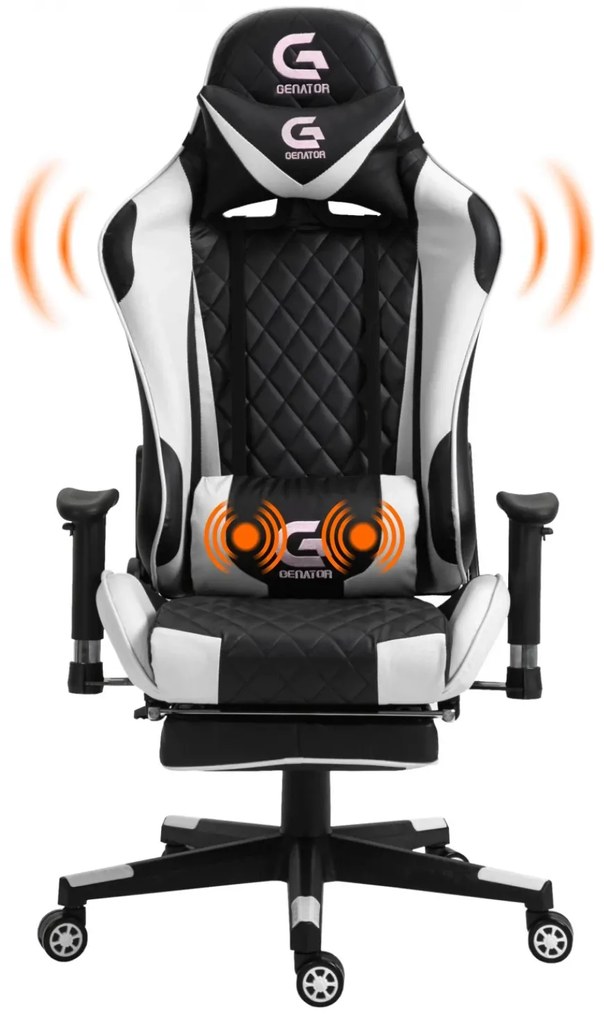 RESIGILAT- Scaun gaming cu masaj în perna lombară, suport picioare, funcție sezlong, SIG 5020 M, Negru/Alb