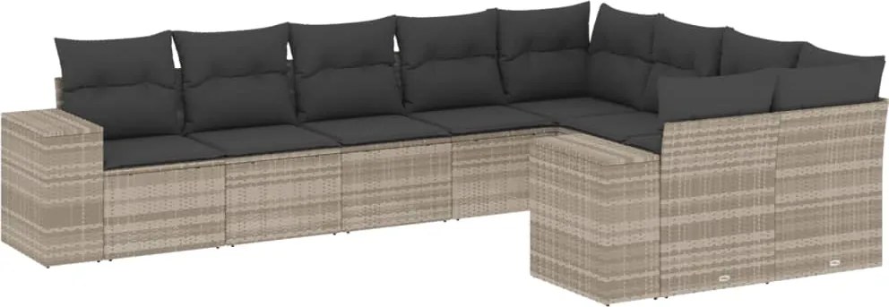 vidaXL Set canapele de grădină cu perne, 9 piese gri deschis poliratan