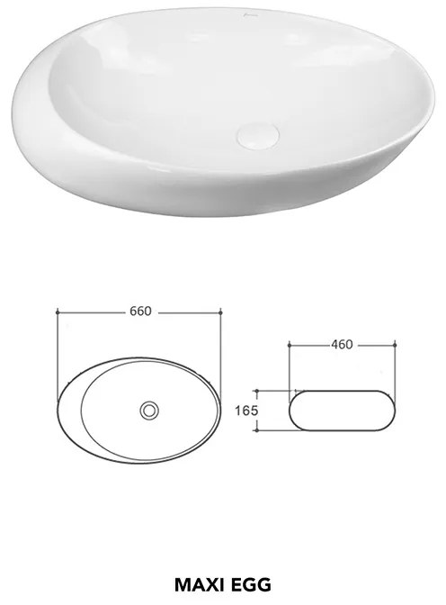 Lavoar pe blat, Fluminia, Egg Maxi, oval, 66 x 46 cm, alb