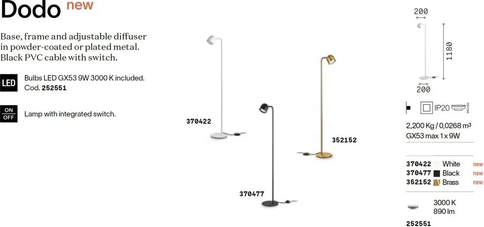 Lampadar de podea stil minimalist DODO PT1 NERO