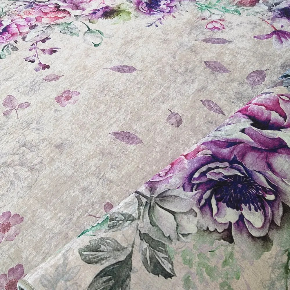 Covor antiderapant mov cu model floral Lățime: 160 cm | Lungime: 220 cm