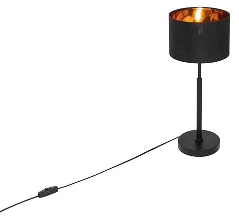 Lampa de masă modernă cu abajur din stofă negru cu auriu - VT 1