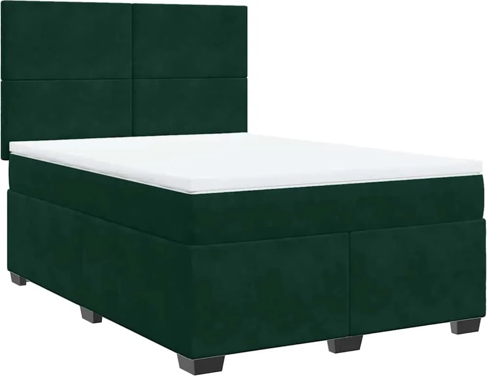 vidaXL Pat box spring cu saltea, verde închis, 140x200 cm, catifea