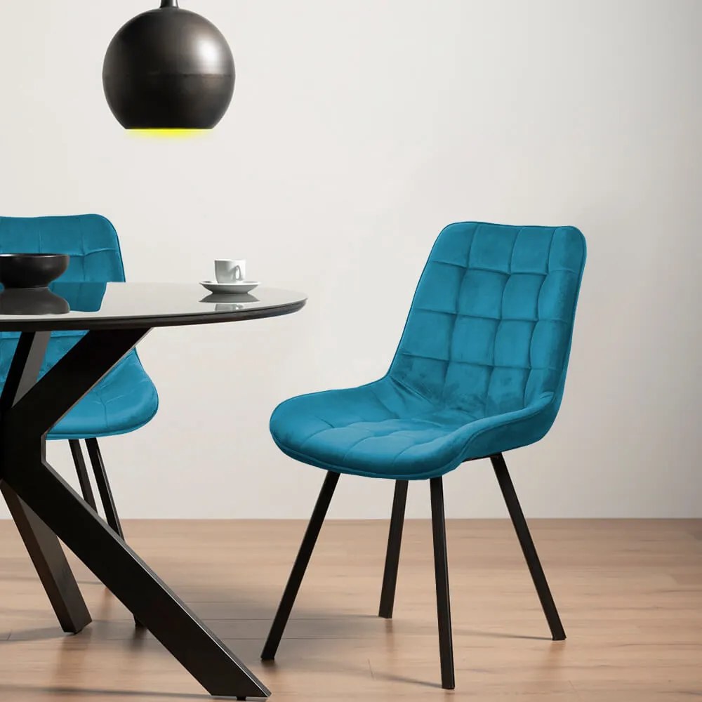 Scaun living din catifea cu picioare metalice negre BUC 206 turcoaz