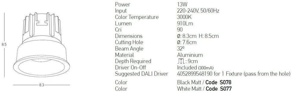 Spot LED incastrabil Trimless alb 13W D-8,3cm