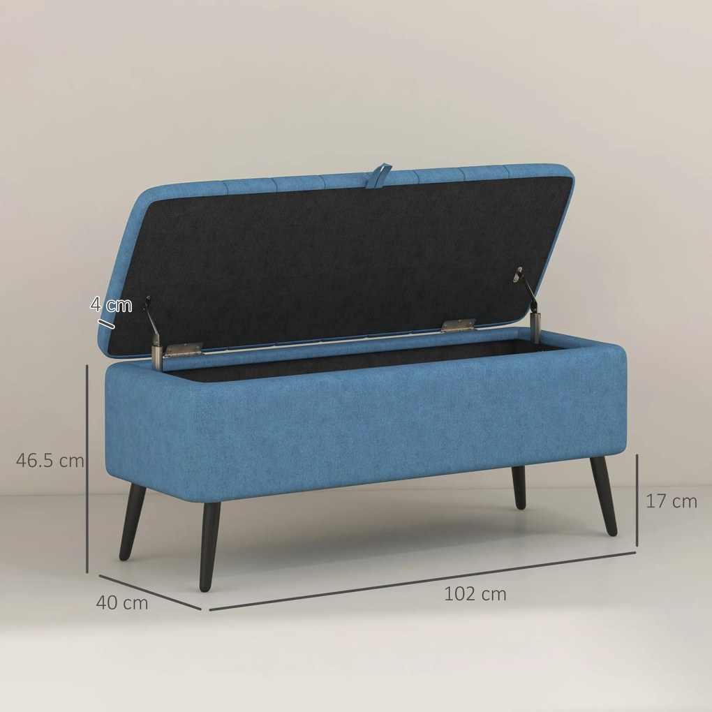 HOMCOM Bancă de depozitare 40", tapițată din material textil cu picioare din oțel pentru Living sau Dormitor, Albastru Închis | Aosom Romania