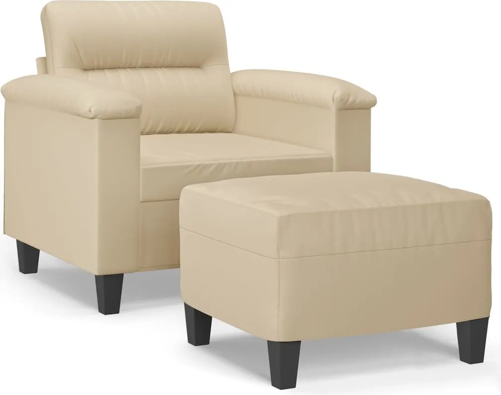 vidaXL Fotoliu canapea cu taburet, crem, 60 cm, microfibră