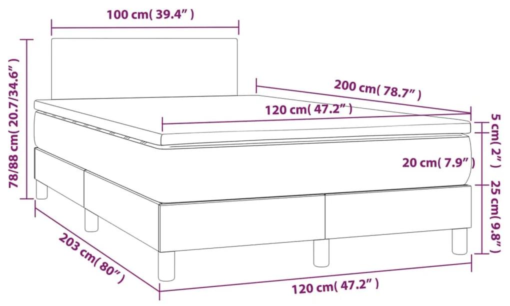 Pat continental cu saltea  LED, roz, 120x200 cm, catifea Roz, 120 x 200 cm, Design simplu