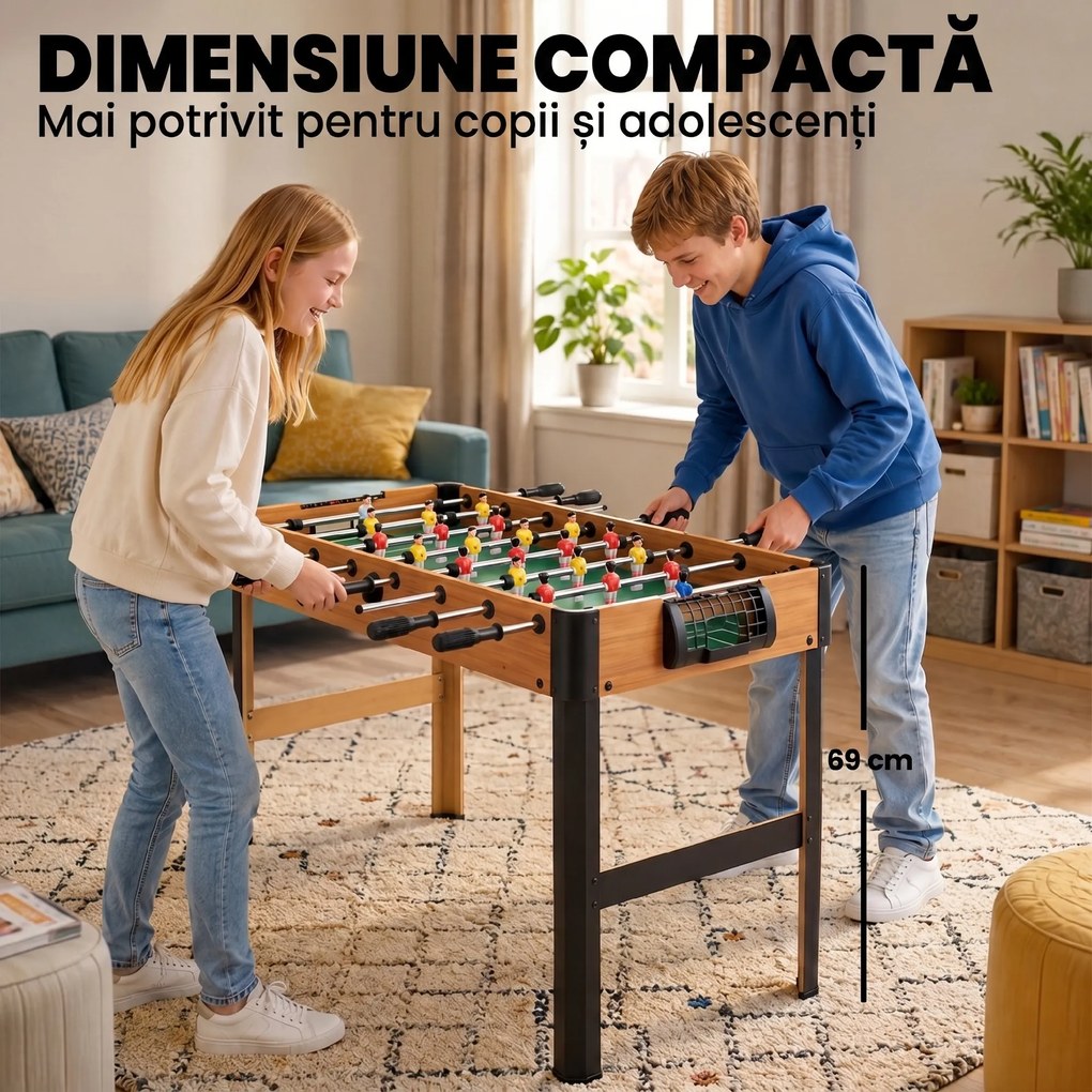 Masa de fotbal pentru adolescenti si copii, mini joc de fotbal de masa compact cu 2 mingi pentru casa, sala de jocuri HOMCOM | Aosom Romania