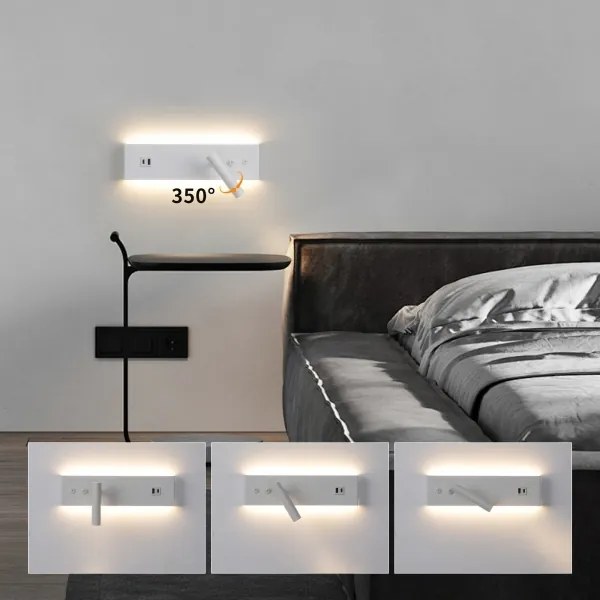 Brilagi-LED Aplica de perete cu spot și port USB NOCTIS, LED/3W/230V+LED/9W, albă