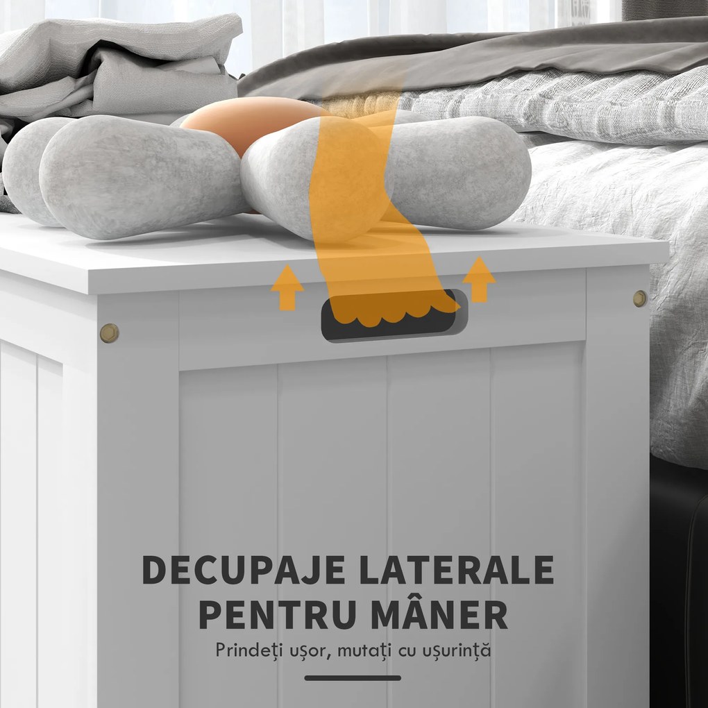 HOMCOM Banca de Depozitare Multifunctionala din Lemn MDF, 2 Manere si Deschidere cu Blocare de Siguranta, 81x40x46cm, Alb