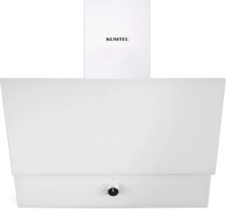 Hota decorativa Kumtel DA6-830-A0A, 650 m³/h, 60 cm, 3 viteze, Comanda mecanica, Panou din sticla, Iluminare LED, Alb