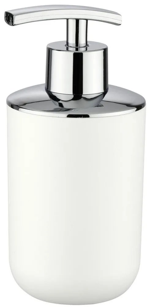 Dispenser pentru săpun lichid, recipient cu pompă cromată, alb
