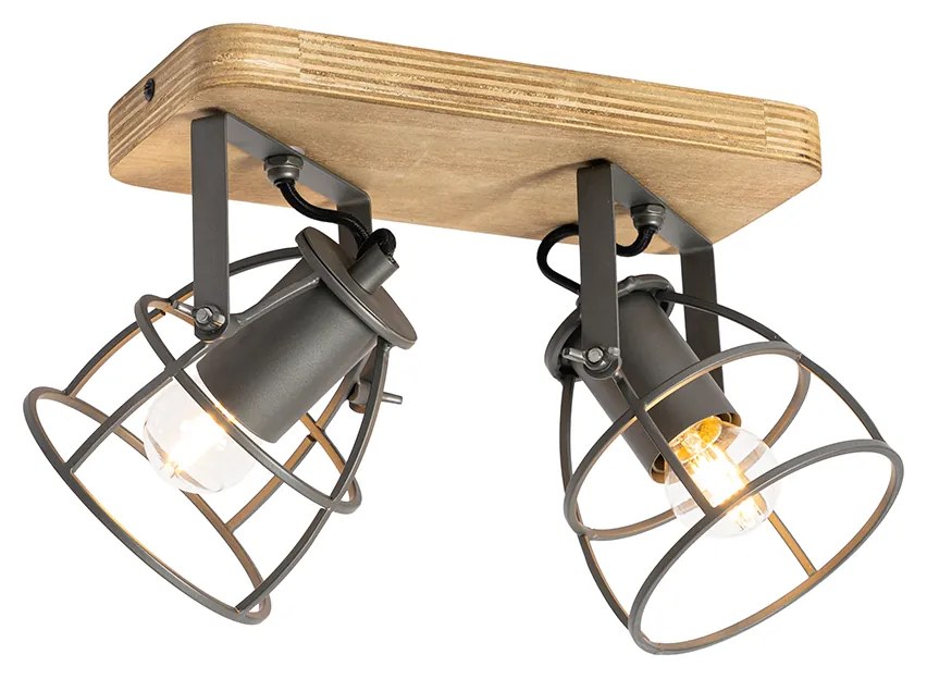 Spot industrial gri inchis cu lemn reglabil 2 lumini - Arthur