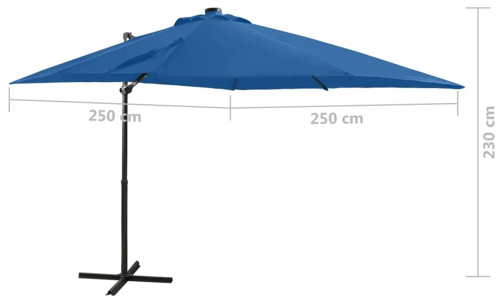 Umbrela suspendata cu stalp si LED-uri, albastru azuriu, 250 cm azure blue, 250 cm