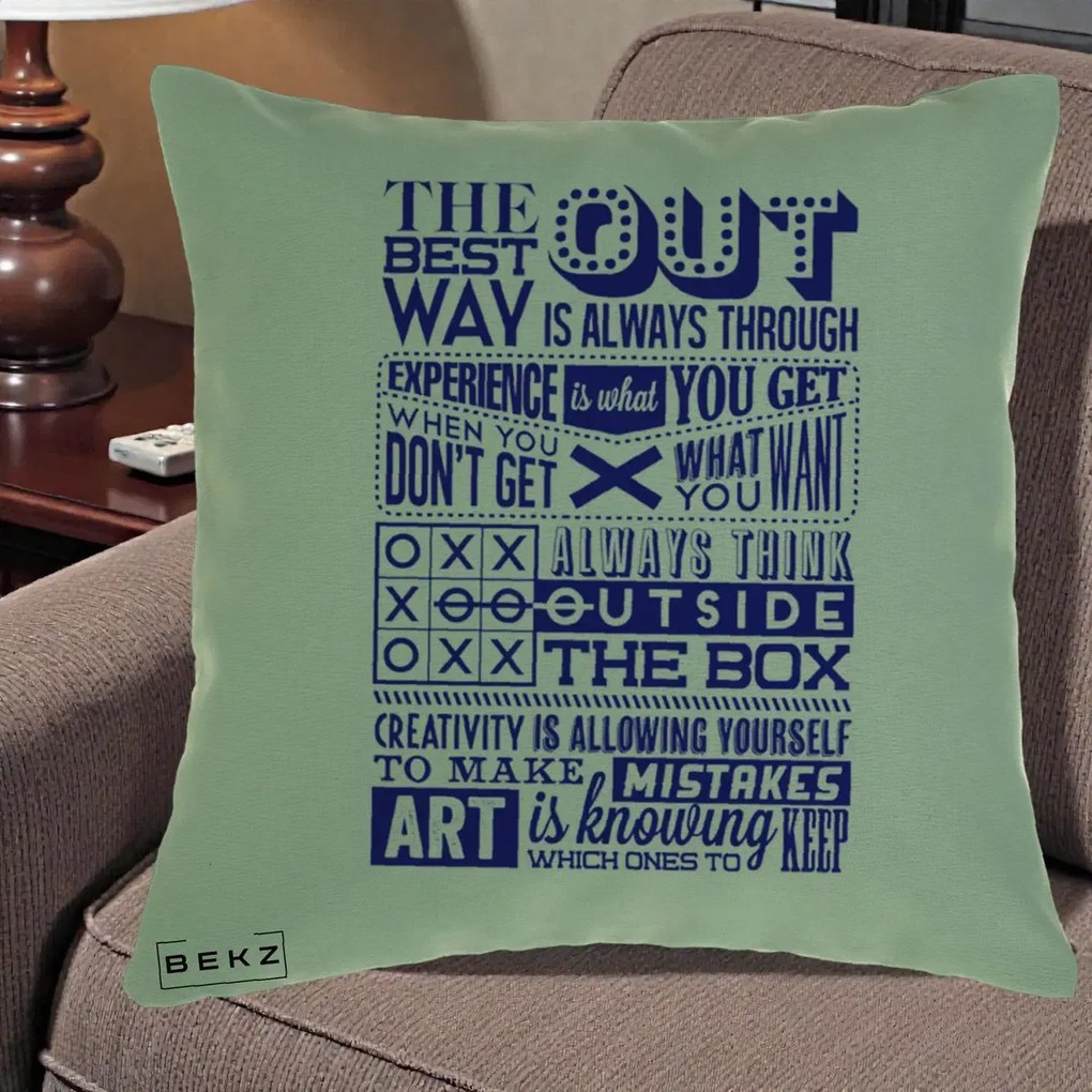 Perna Decorativa Citate Creativitate Albastru, 40x40 cm, Verde, Husa Detasabila, Perna Inclusa, BEKZ®