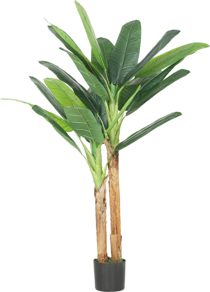 HOMCOM Arbore de banan artificial 150 cm Plantă artificială decorativă cu ghiveci și  2 trunchiuri pentru Casă Birou Living Verde | Aosom Romania