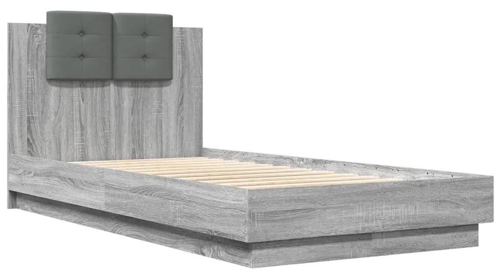 3209980 vidaXL Cadru de pat cu tăblie gri sonoma 75x190 cm lemn prelucrat