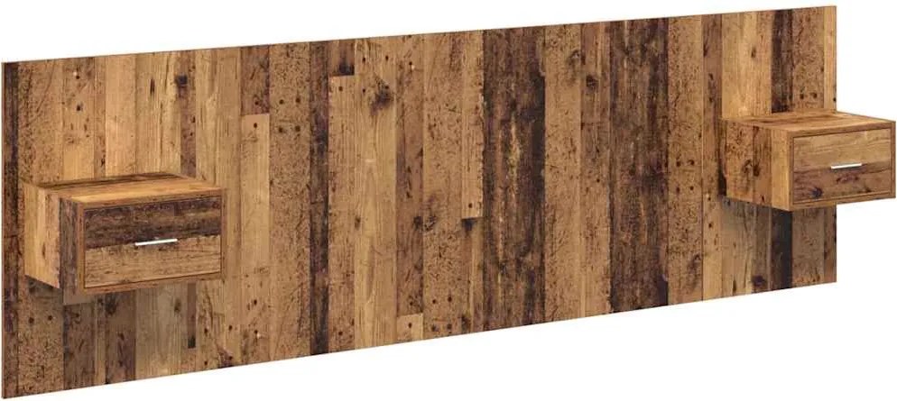 vidaXL Tăblie cu Noptieră cu sertar 3 pcs Lemn Vechi Lemn compozit